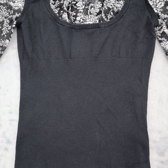 Max Studio Shirt Womens S Black Crew Neck Sheer Arms Pullover Blouse - Picture 13 of 16